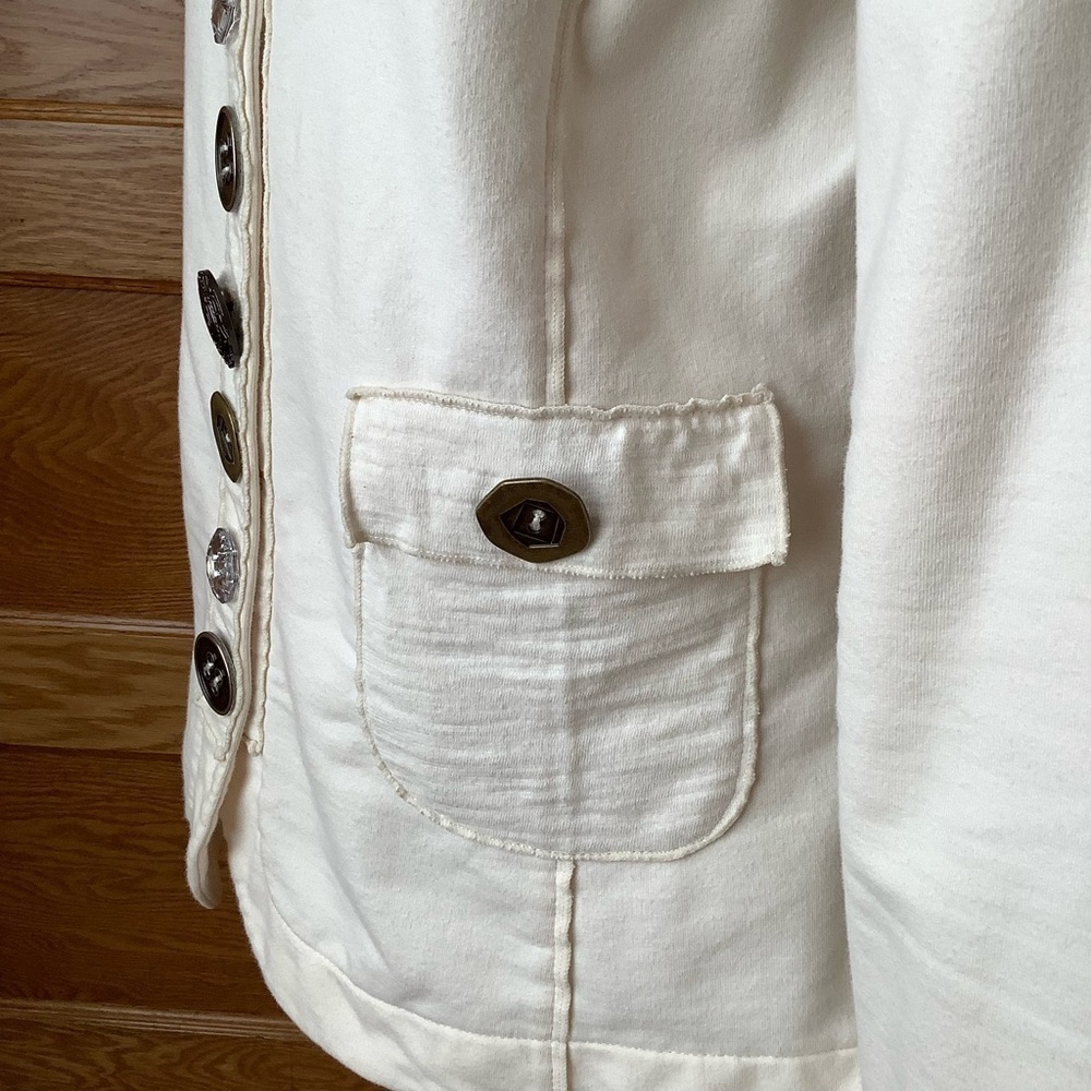 NEON BUDDHA Cream French Terry Ruffle Cardigan Button Jacket Size S - Picture 9 of 15
